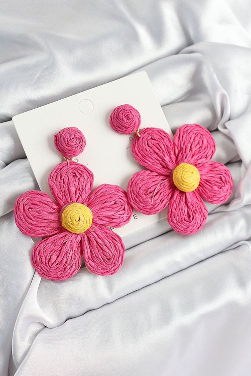 YRTCL Pirinç Pembe Papatya Model Gold Renk Kadın Hasır Küpe