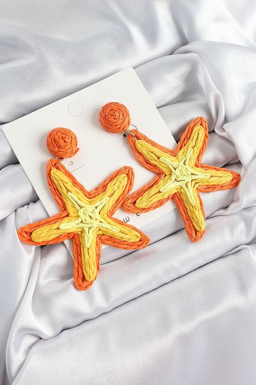 YRTCL Pirinç Turuncu Deniz Yıldızı Model Gold Renk Kadın Hasır Küpe