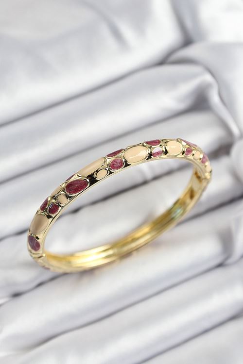 YRTCL Mineli Pirinç Fuşya Ve Krem Petek Motifli Gold Renk Kadın Kelepçe