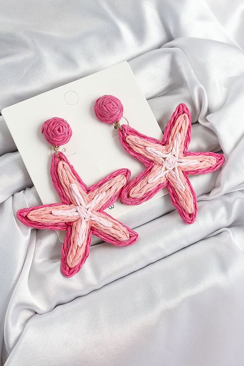 YRTCL Pirinç Pembe Deniz Yıldızı Model Gold Renk Kadın Hasır Küpe