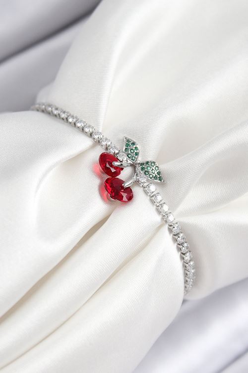 YRTCL Pirinç Zirkon Taşlı Kiraz Model Gümüş Renk Asansörlü Kadın Bileklik