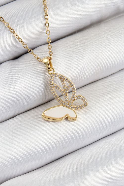 YRTCL 316L Çelik Zirkon Taşlı Kelebek Model Gold Renk Kadın Kolye