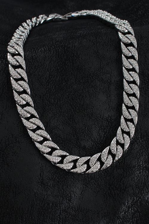 YRTCL Pirinç Zirkon Taşlı Cuba Gurmet Model Gümüş Renk Erkek Kolye