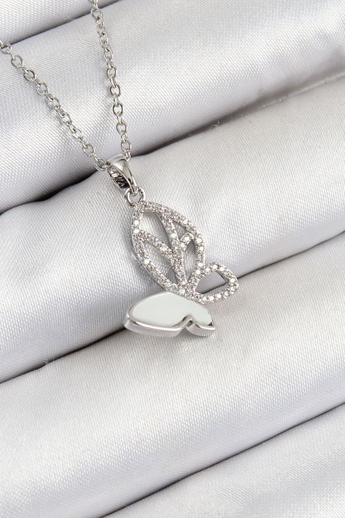 YRTCL 316L Çelik Zirkon Taşlı Kelebek Model Gümüş Renk Kadın Kolye