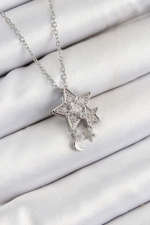 YRTCL 316L Çelik Zirkon Taşlı Sallantılı Yıldız Model Gümüş Renk Kadın Kolye