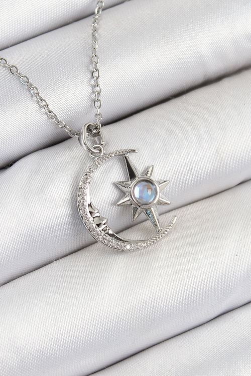 YRTCL 316L Çelik Zirkon Taşlı Kutup Yıldızlı Hilal Model Gümüş Renk Kadın Kolye