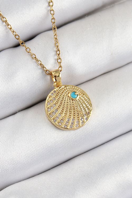 YRTCL 316L Çelik Zirkon Taşlı Madalyon Model Gold Renk Kadın Kolye