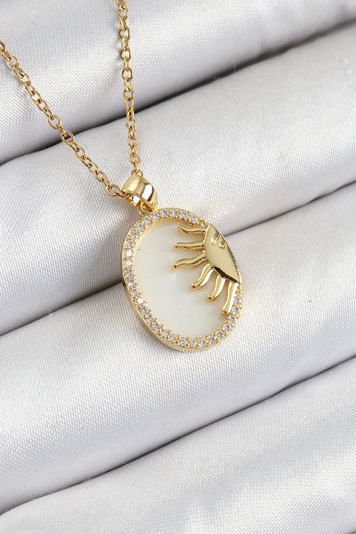 YRTCL 316L Çelik Zirkon Taşlı Yarım Güneş Model Gold Renk Kadın Kolye