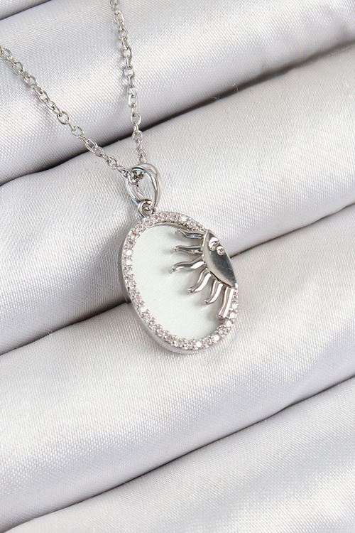 YRTCL 316L Çelik Zirkon Taşlı Yarım Güneş Model Gümüş Renk Kadın Kolye