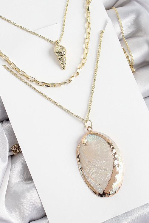 YRTCL Pirinç Çoklu Zincirli İstiridye Model Gold Renk Kadın Kolye