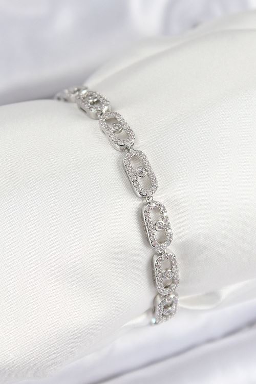 YRTCL Pirinç Zirkon Taşlı Messika Model Gümüş Renk VIP Seri Kadın Bileklik