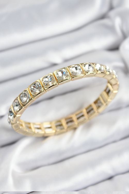 YRTCL Pirinç Zirkon Taşlı Kare Model Gold Renk Lastikli Kadın Bileklik