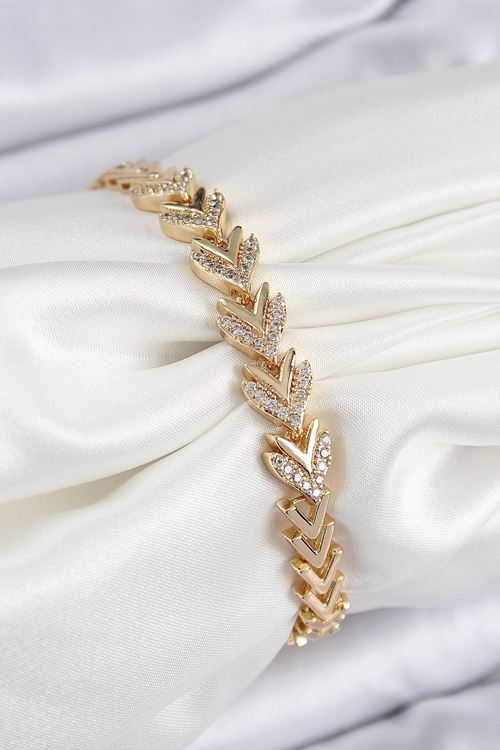 YRTCL Pirinç Zirkon Taşlı Sıralı Ok Model Gold Renk Kadın Bileklik