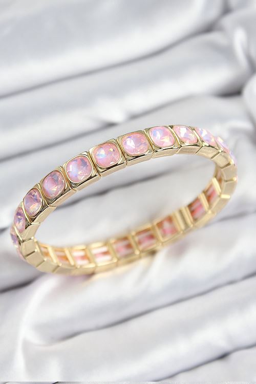 YRTCL Pirinç Pembe Zirkon Taşlı Kare Model Gold Renk Lastikli Kadın Bileklik