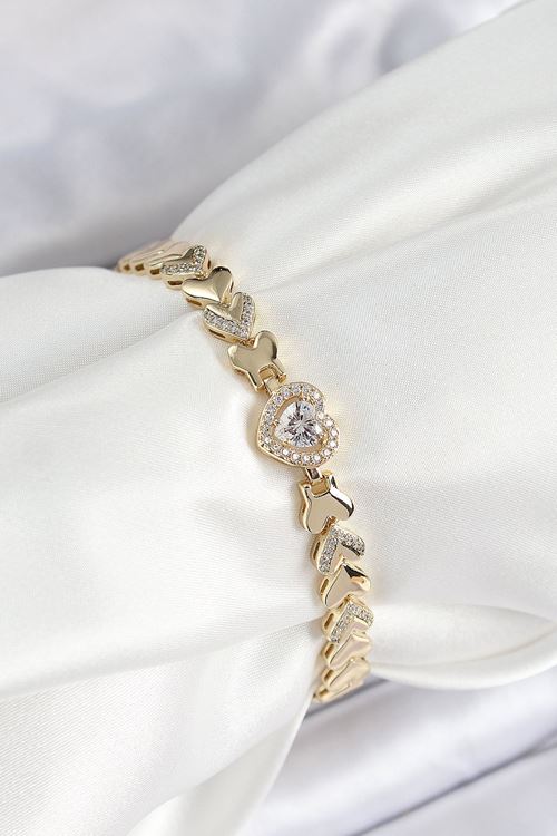 YRTCL Xuping Pirinç Baget Kalp Model Gold Renk Kadın Bileklik