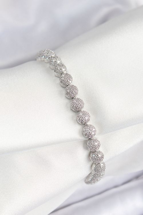 YRTCL Pirinç Zirkon Taşlı Yarım Topcuk Model Gümüş Renk VIP Seri Kadın Bileklik