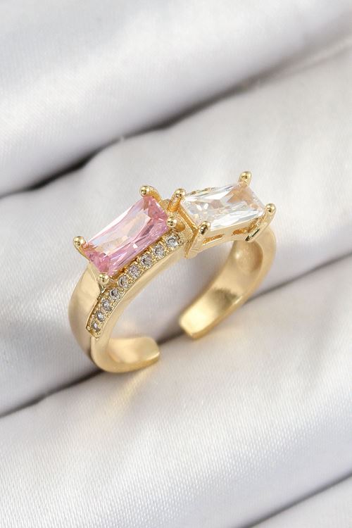 YRTCL Pirinç Zirkon Taşlı Dikdörtgen Model Gold Renk Kadın Yüzük