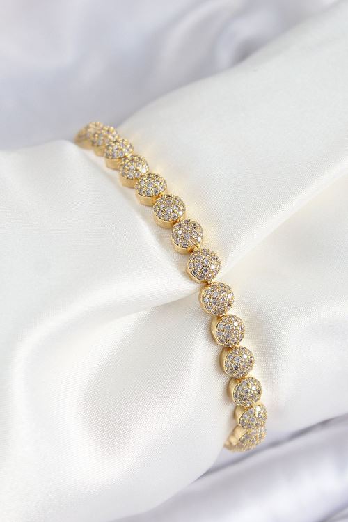YRTCL Pirinç Zirkon Taşlı Yarım Topcuk Model Gold Renk VIP Seri Kadın Bileklik