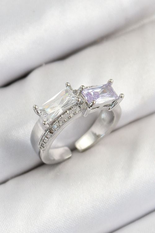 YRTCL Pirinç Zirkon Taşlı Dikdörtgen Model Gümüş Renk Kadın Yüzük