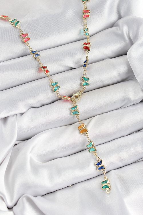 YRTCL Pirinç Renkli Zirkon Taşlı Kelebek Model Gold Renk Kadın Y Kolye