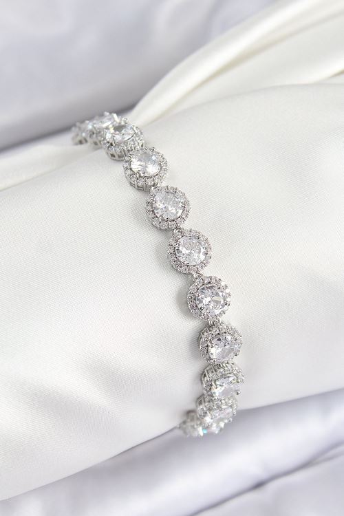 YRTCL Pirinç Zirkon Taşlı Daire Baget Model Gümüş Renk VIP Seri Kadın Bileklik