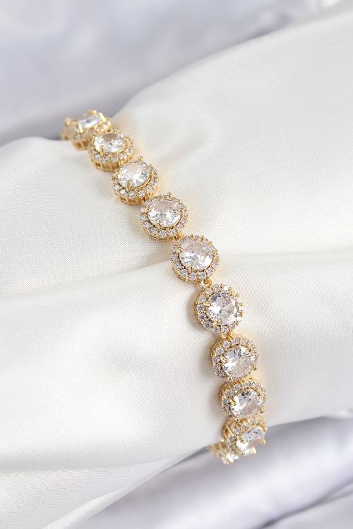 YRTCL Pirinç Zirkon Taşlı Daire Baget Model Gold Renk VIP Seri Kadın Bileklik