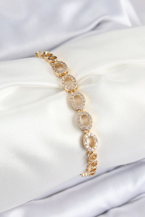 YRTCL Pirinç Zirkon Taşlı Oval Model Gold Renk Kadın Bileklik