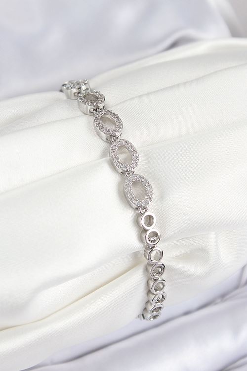 YRTCL Pirinç Zirkon Taşlı Oval Model Gümüş Renk Kadın Bileklik