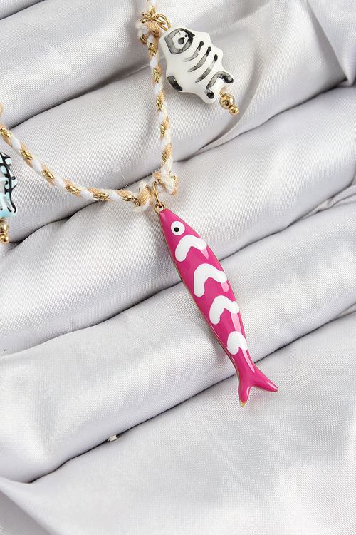 YRTCL Seramik Motifli Pembe Balık Figürlü Model Krem İp Kadın Kolye