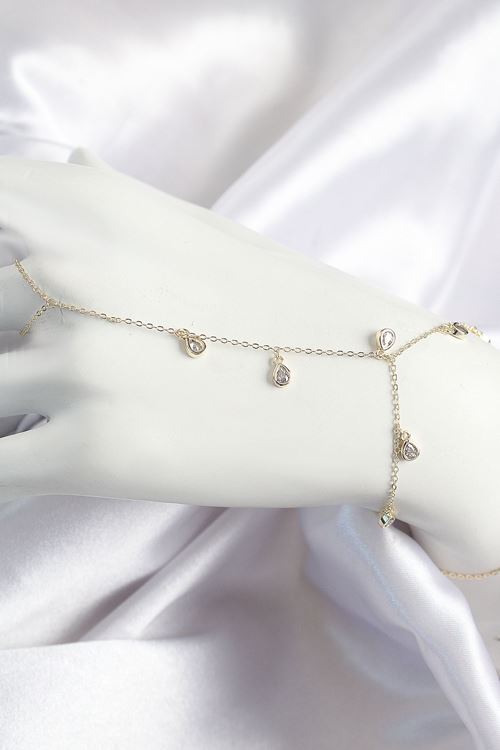 YRTCL Pirinç Zirkon Taşlı Sallantılı Damla Model Gold Renk Kadın Şahmeran