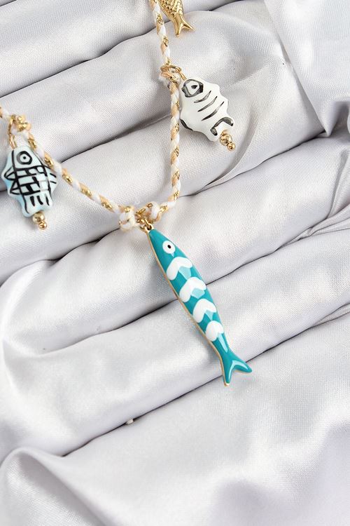 YRTCL Seramik Motifli Balık Figürlü Model Krem İp Kadın Kolye