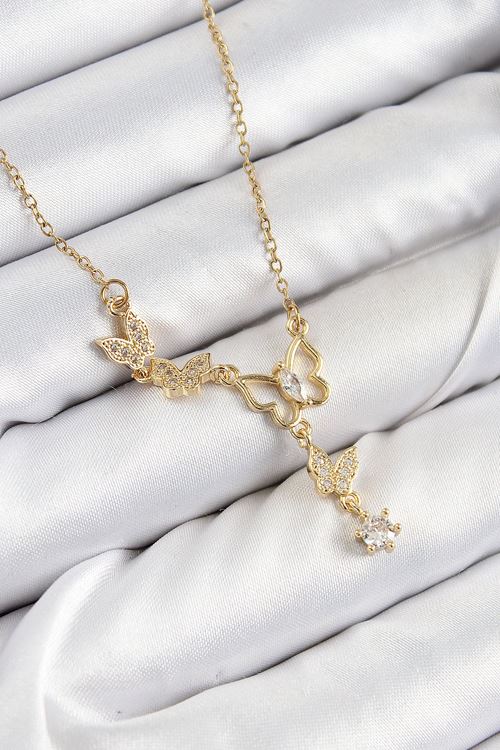 YRTCL 316L Çelik Zirkon Taşlı Kelebek Model Gold Renk Kadın Kolye