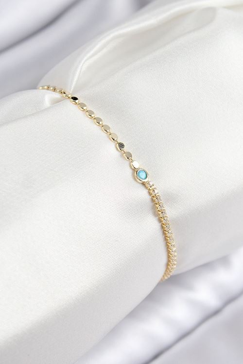 YRTCL Pirinç Zirkon Taşlı Boncuk Model Ezme Zincir Gold Renk Kadın Bileklik