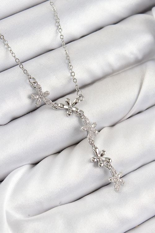 YRTCL 316L Çelik Zirkon Taşlı Çiçek Model Gümüş Renk Kadın Kolye