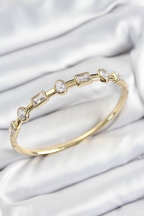 YRTCL Pirinç Zirkon Taşlı Geometrik Model Model Gold Renk Kadın Kelepçe