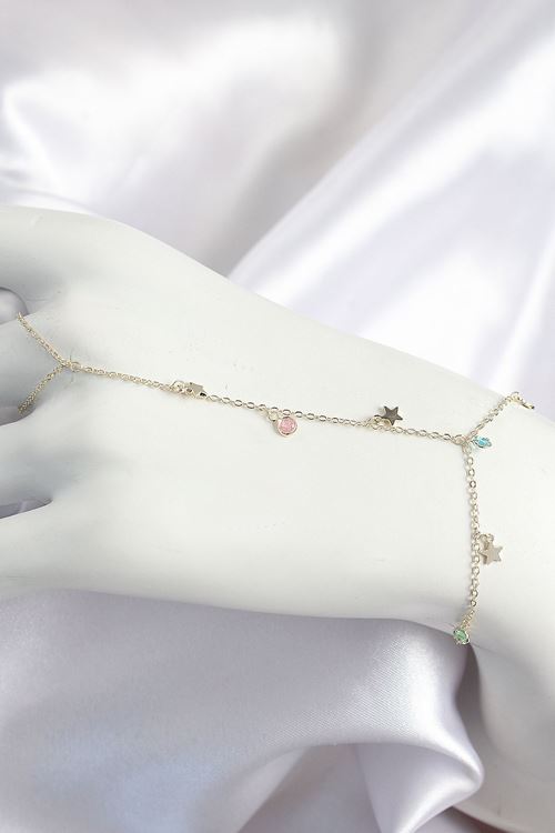 YRTCL Pirinç Renkli Zirkon Taşlı Sallantılı Yıldızlı Model Gold Renk Kadın Şahmeran