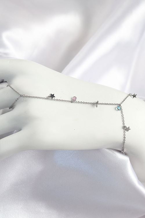 YRTCL Pirinç Renkli Zirkon Taşlı Sallantılı Yıldızlı Model Gümüş Renk Kadın Şahmeran