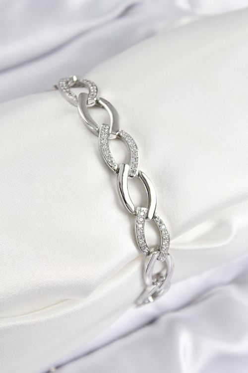 YRTCL Pirinç Zirkon Taşlı Zincir Model Gümüş Renk Kadın Bileklik