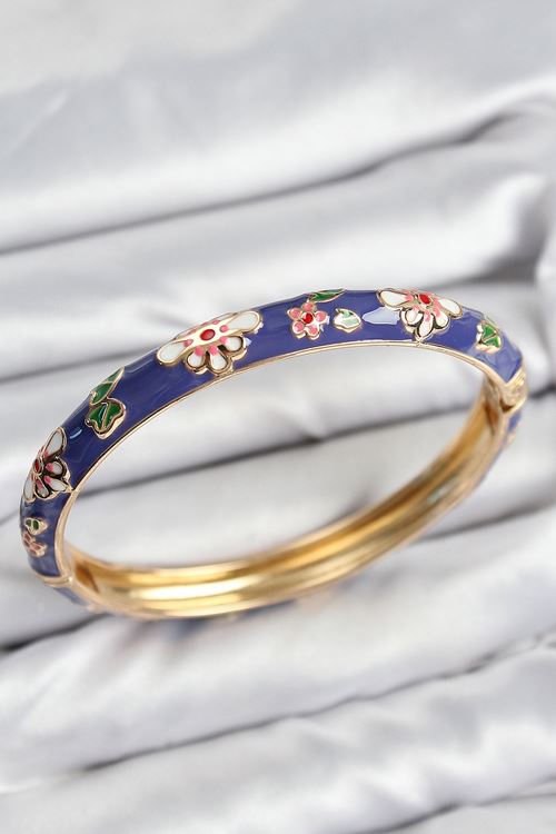 YRTCL Mineli Pirinç Mor Çiçek Motifli Gold Kadın Kelepçe