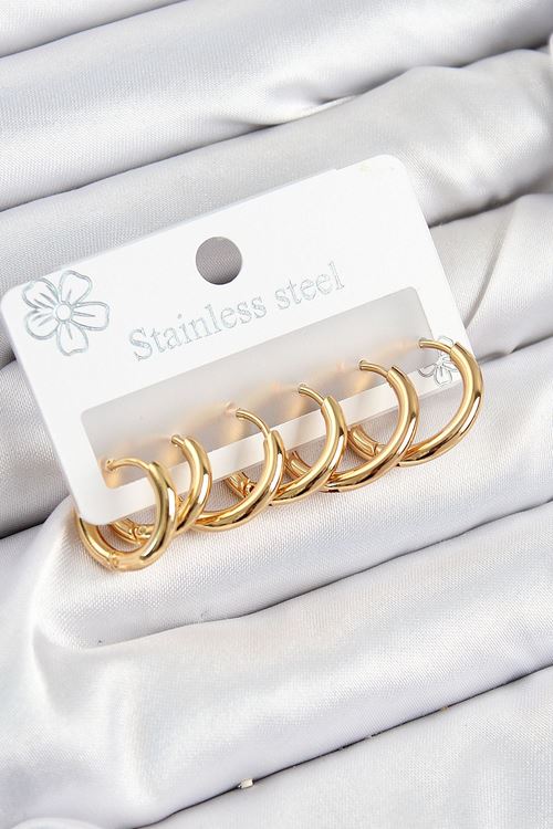YRTCL 316L Çelik Halka Model Gold Renk 3'lü Set Kadın Küpe