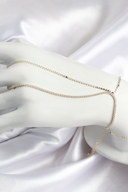 YRTCL Pirinç Zirkon Taşlı Ezme Zincir Model Gold Renk Kadın Şahmeran