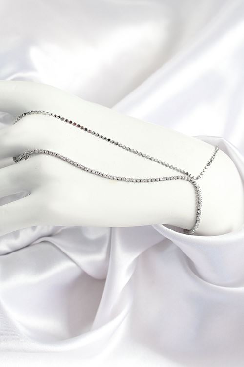 YRTCL Pirinç Zirkon Taşlı Ezme Zincir Model Gümüş Renk Kadın Şahmeran