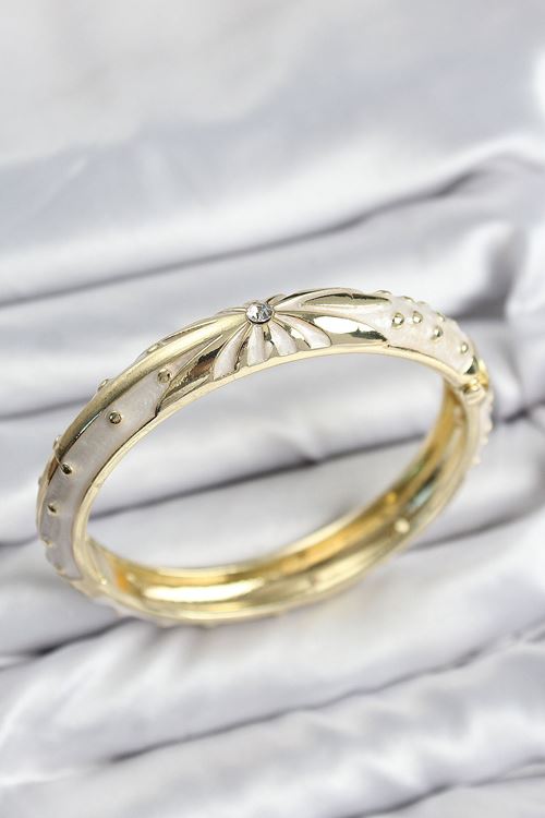 YRTCL Mineli Pirinç Zirkon Taşlı Bej Desen Motifli Gold Kadın Kelepçe