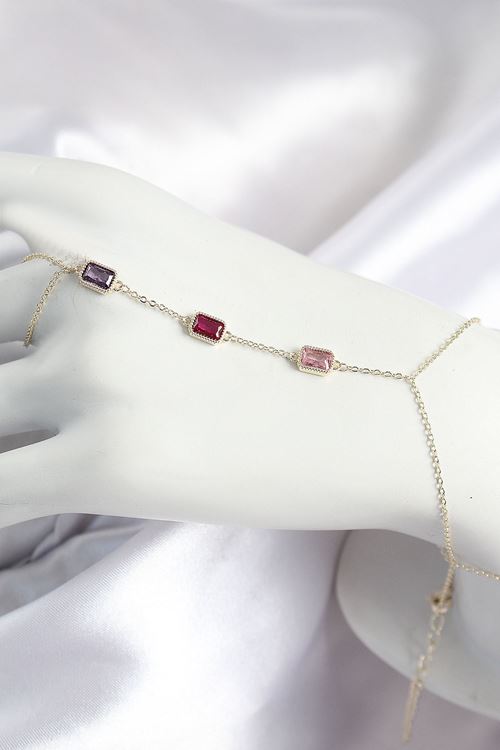 YRTCL Pirinç Renkli Zirkon Taşlı Dikdörtgen Model Gold Renk Kadın Şahmeran