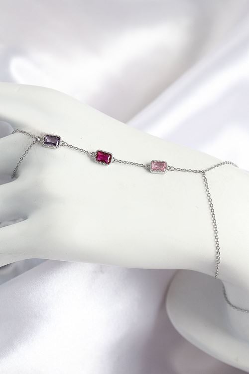 YRTCL Pirinç Renkli Zirkon Taşlı Dikdörtgen Model Gümüş Renk Kadın Şahmeran