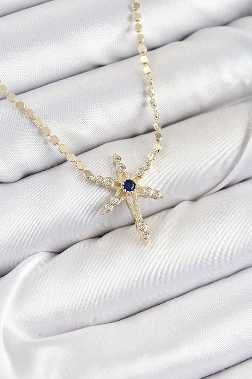 YRTCL Pirinç Zirkon Taşlı Kutup Yıldızı Model Ezme Zincir Gold Renk Kadın Kolye