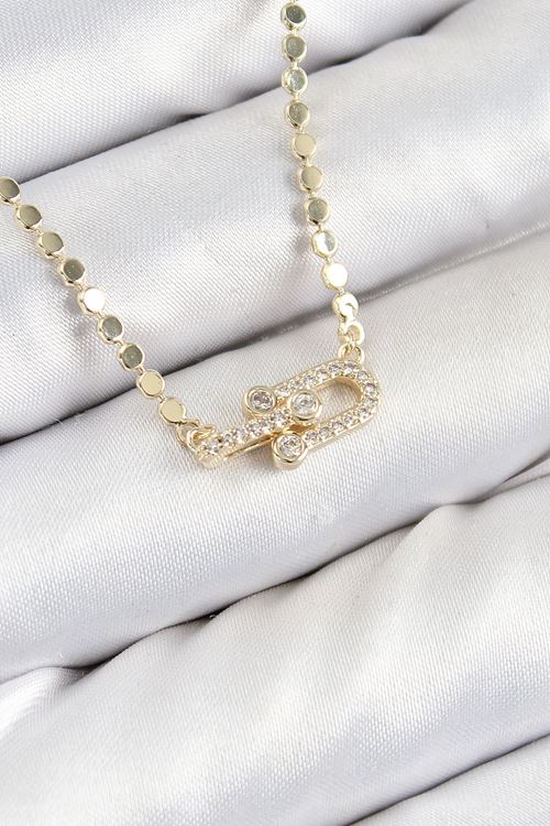 YRTCL Pirinç Zirkon Taşlı Tifany Model Ezme Zincir Gold Renk Kadın Kolye