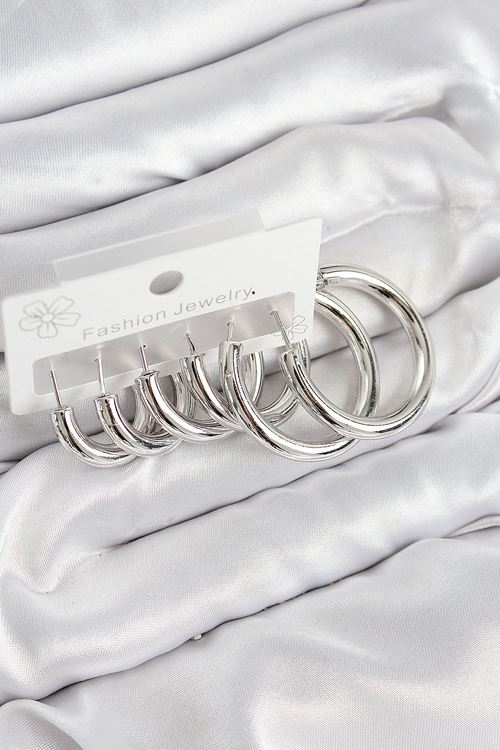 YRTCL Pirinç Halka Model Gümüş Renk Kadın Set Küpe