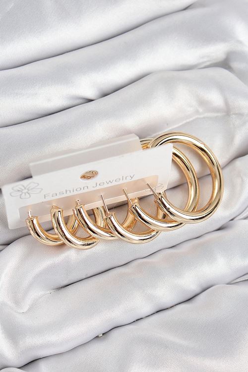 YRTCL Pirinç Halka Model Gold Renk Kadın Set Küpe