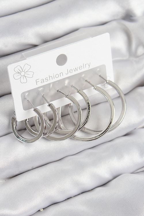 YRTCL Pirinç Halka Model Gümüş Renk Kadın Set Küpe